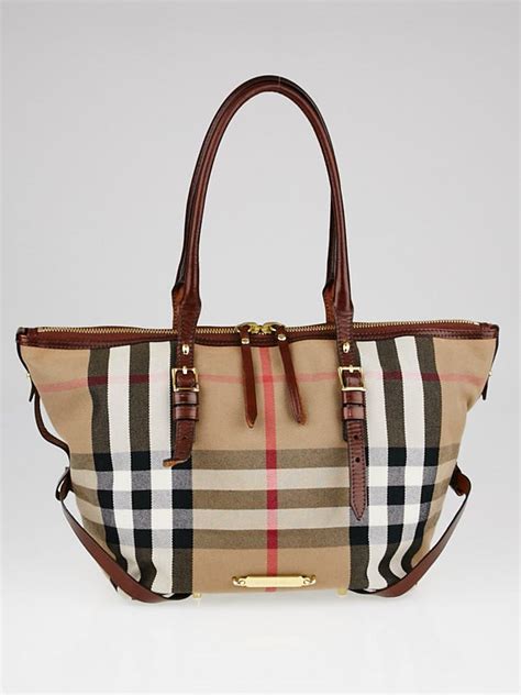 Burberry Bridle Salisbury Tote Leather and House Check Canvas 